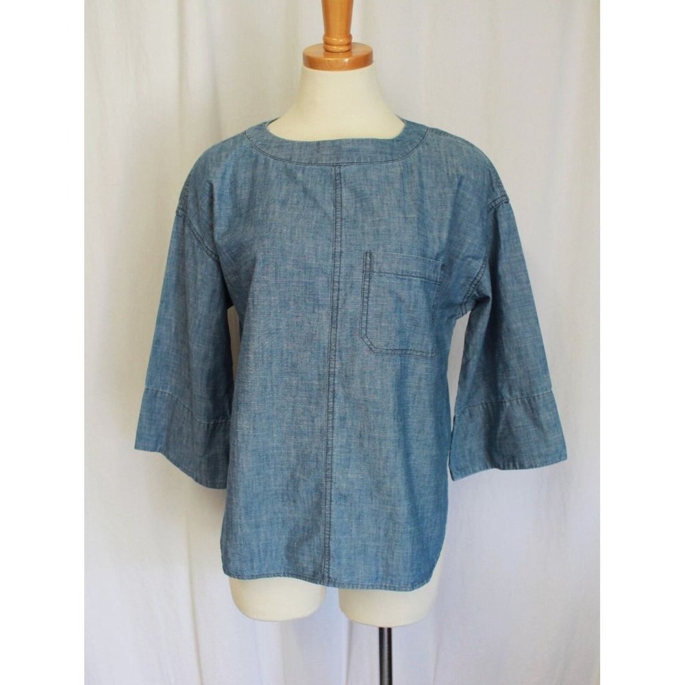 J CREW CHAMBRAY SWING TOP PALE INDIGO BLUE  SIZE XS NEW G0824